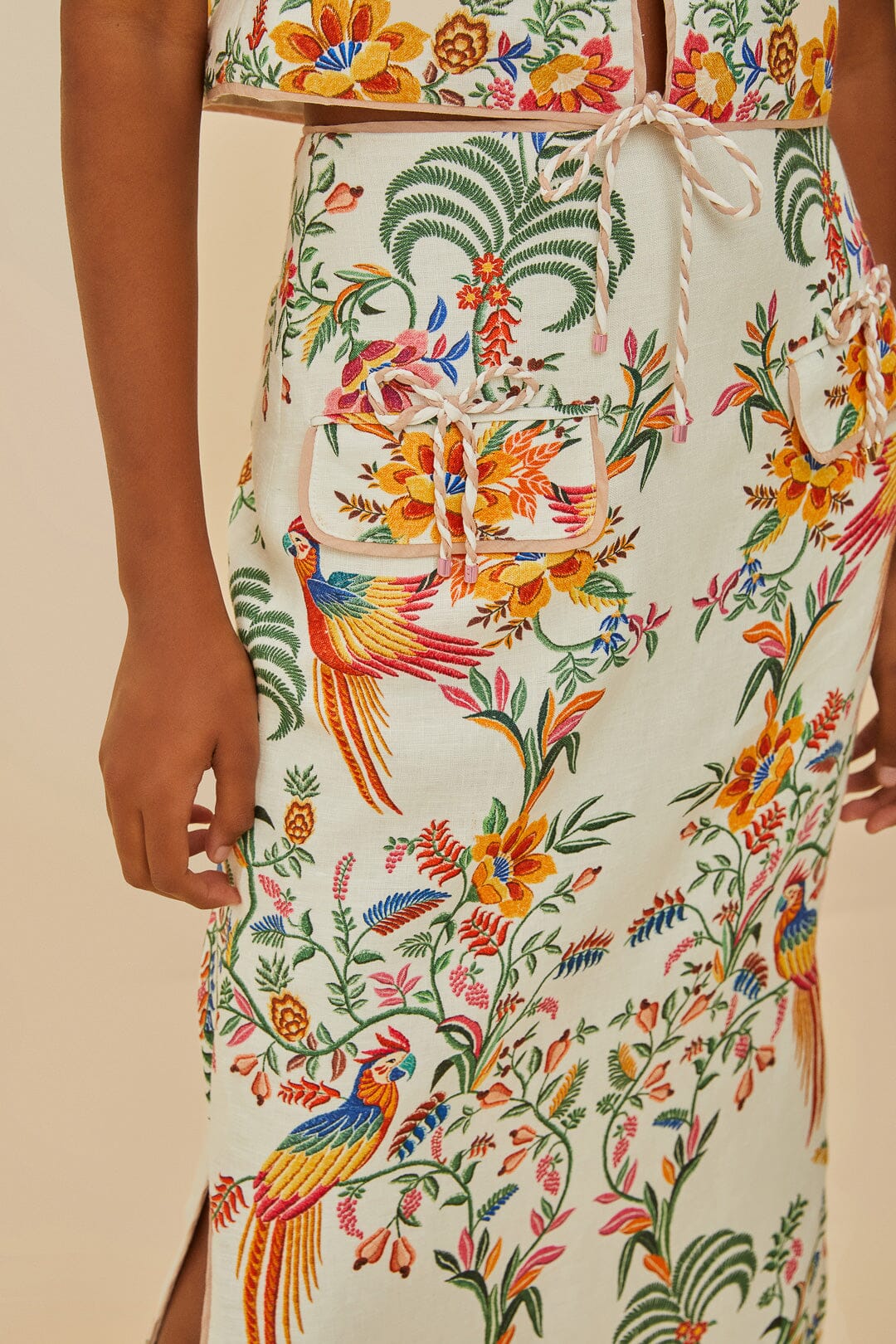 Off-White Delicate Forest Midi Skirt - FARM Rio DELICATE FOREST OFF-WHITE