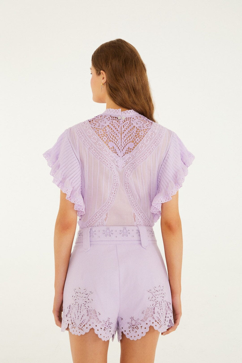 Lilac Geometric Richelieu Twill Belted Shorts - FARM Rio PURPLE