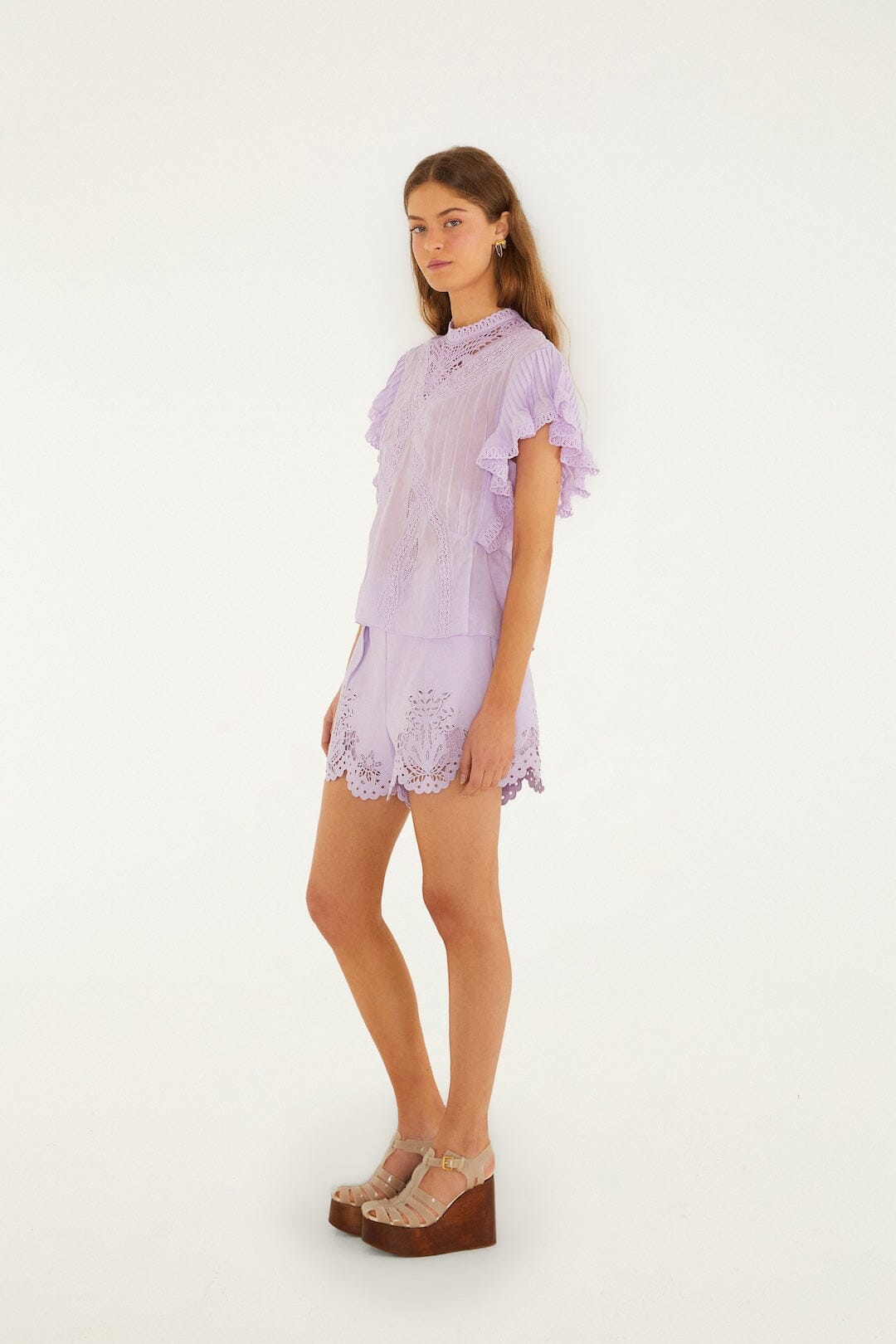 Lilac Geometric Richelieu Twill Belted Shorts - FARM Rio PURPLE