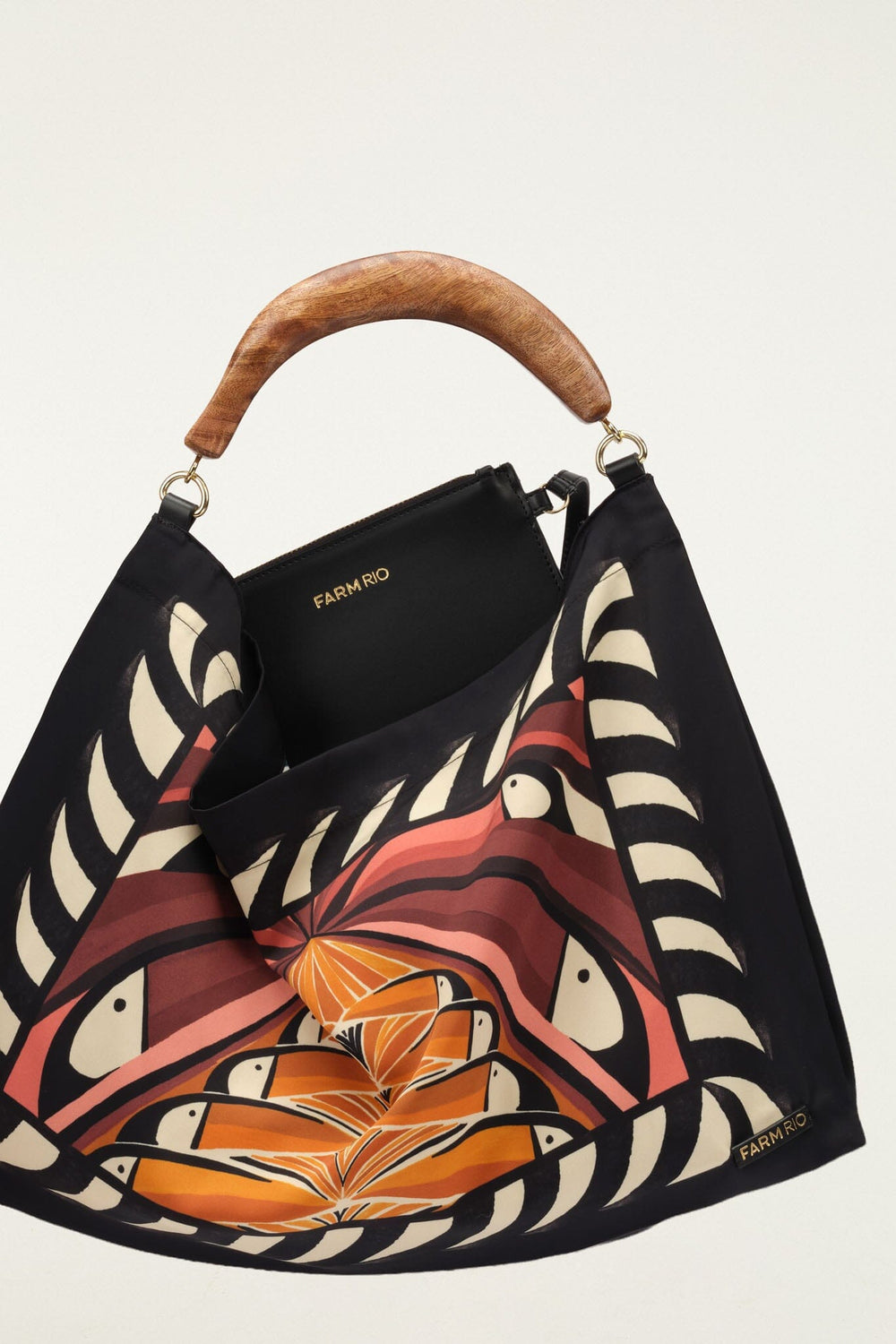 Black Satin Small Scarf Bag - FARM Rio TOUCAN TREE FARMLAB PINK