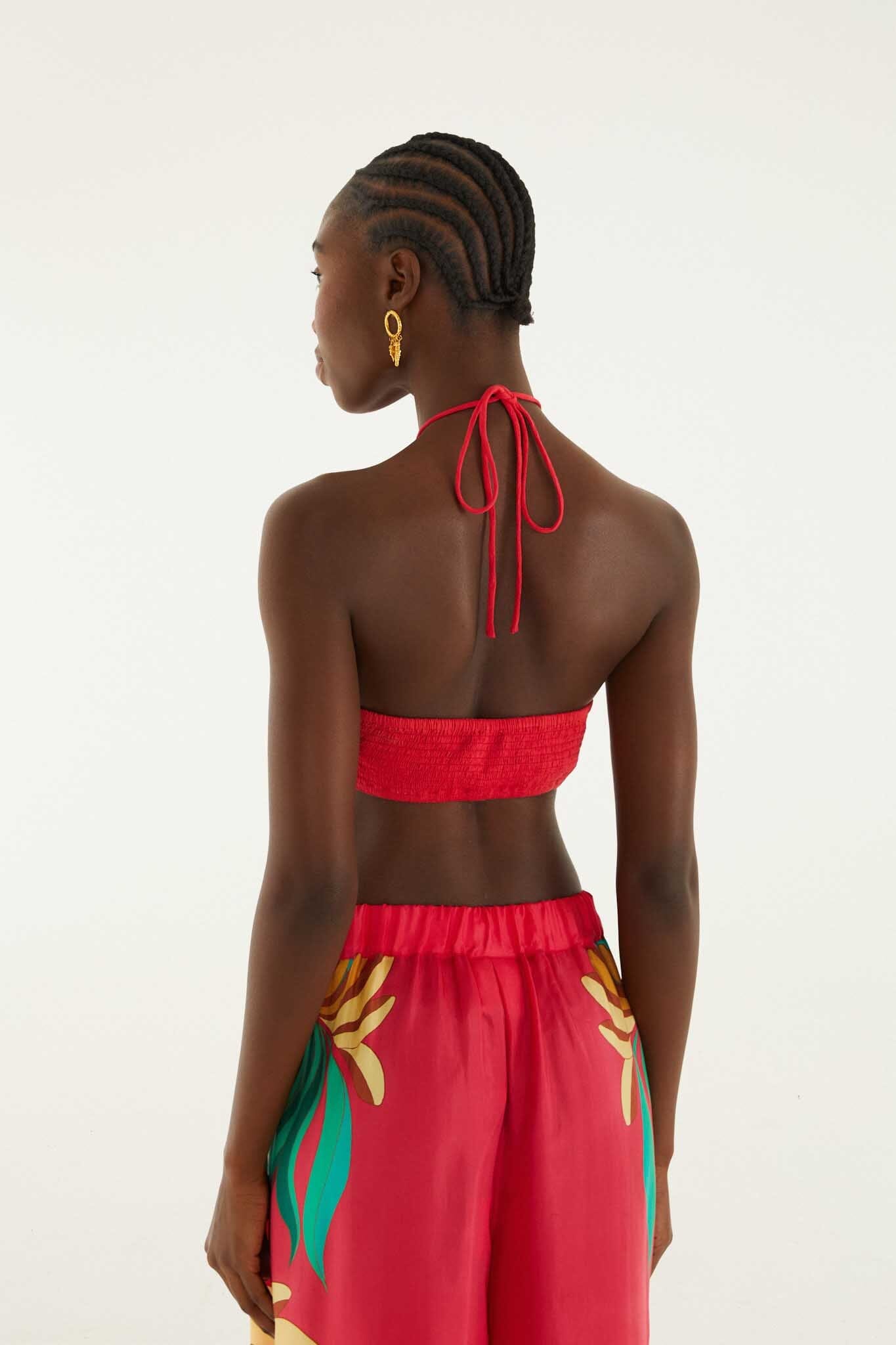 Red 3d Shell Halter Neck Crop Top - FARM Rio BANANA QUEEN