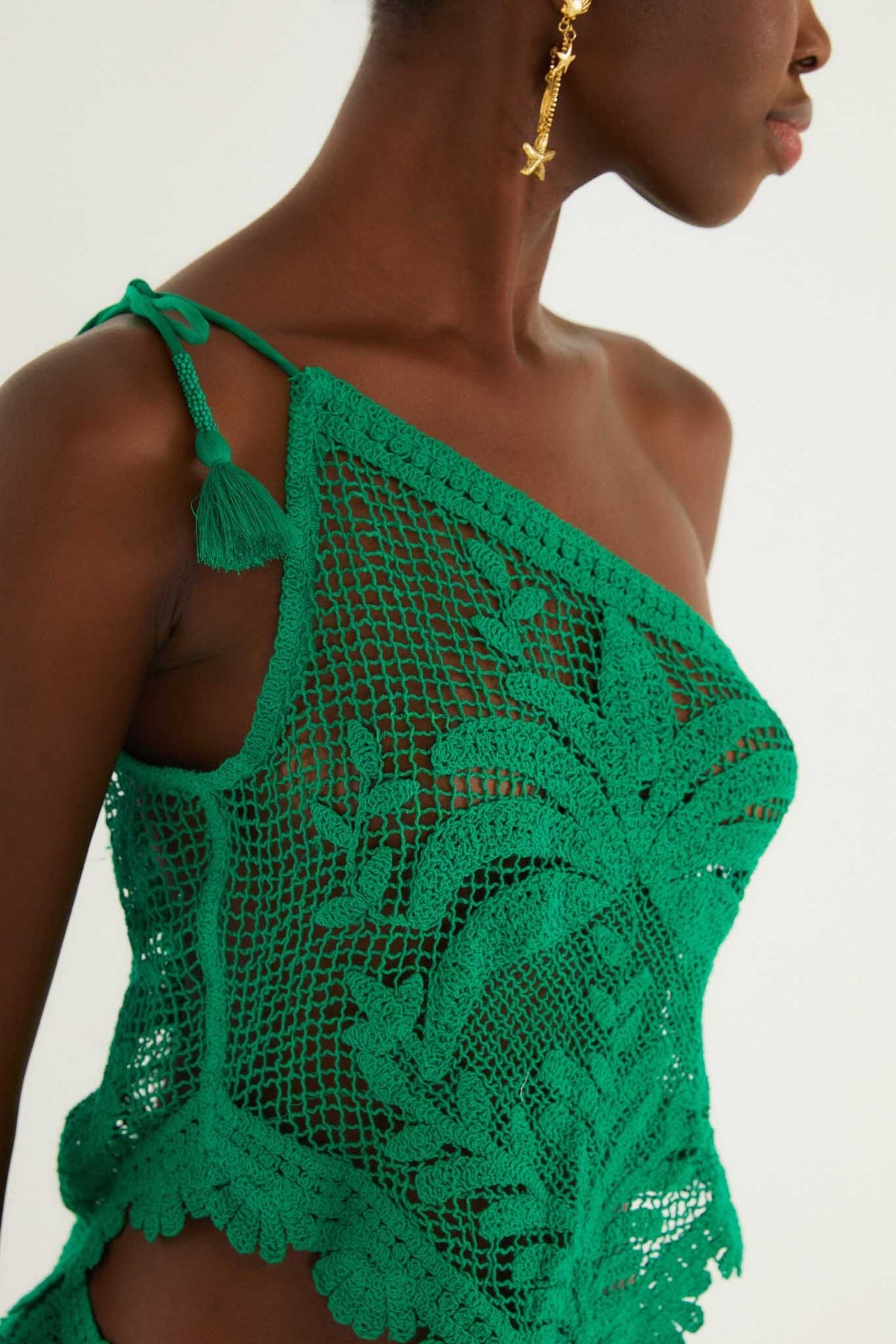 Green One-Shoulder Sheer Blouse - FARM Rio MARTINA TAPESTRY