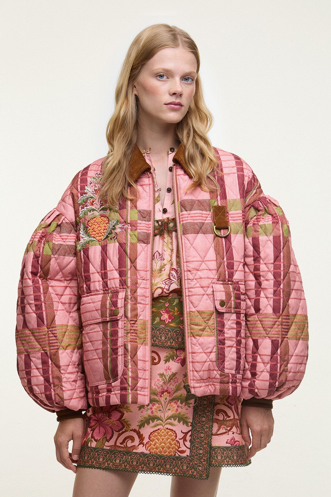 Ana-Clara Quilted Jacket - FARM Rio TARTAN PINK