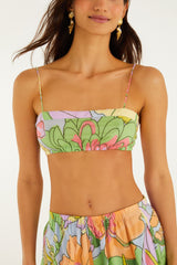 Multicolor Spring Affair Beaded Organic Cotton Crop Top - FARM Rio SPRING AFFAIR LIGHT BLUE