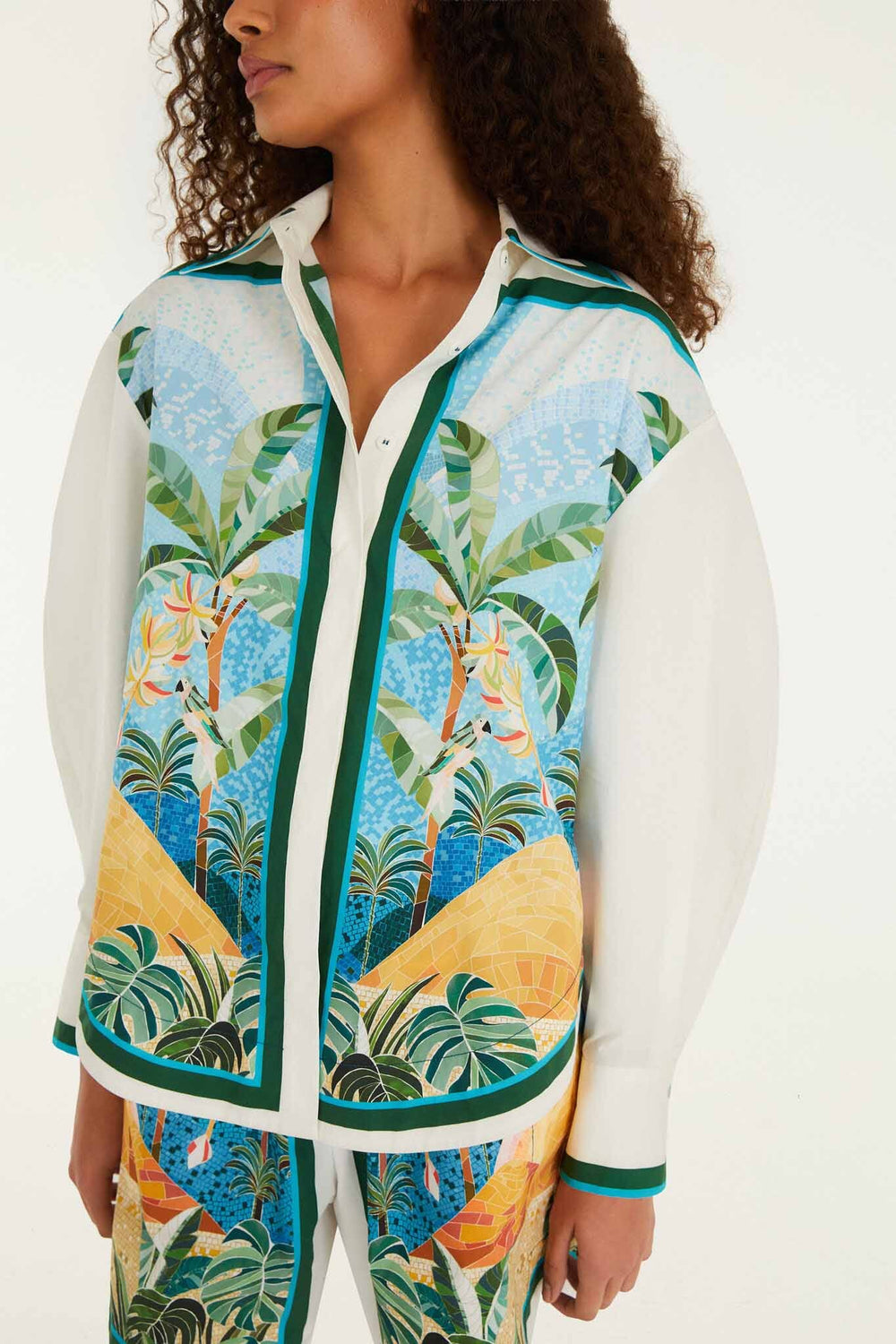 Multicolor Rio Mosaic Collared Buttoned Shirt - FARM Rio RIO MOSAIC MULTICOLOR