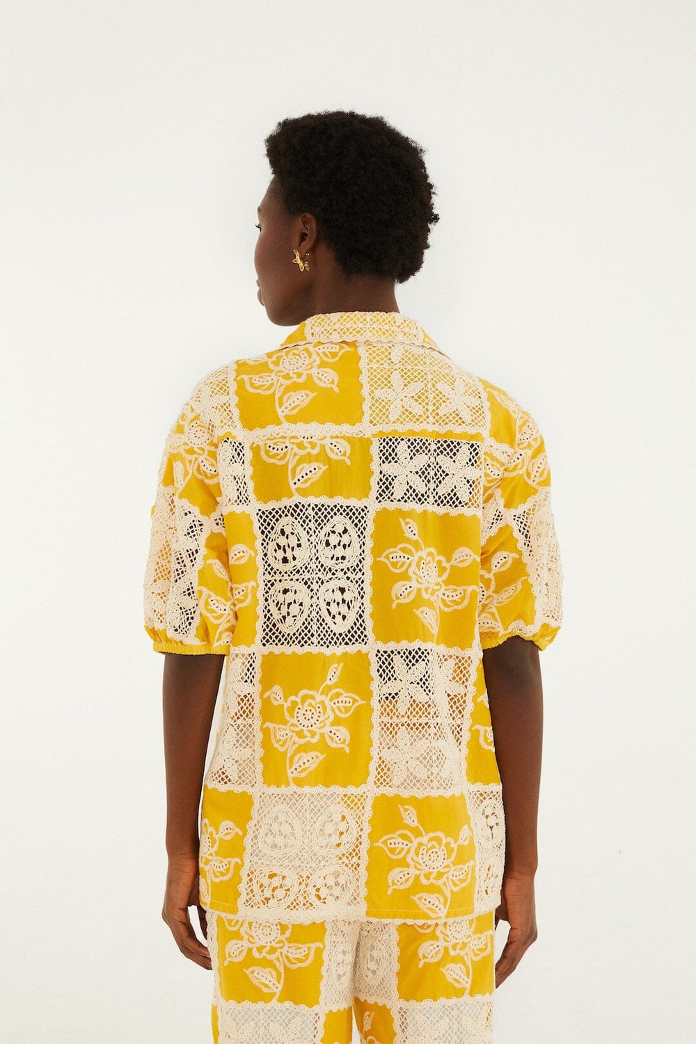 Lace Short Sleeve Shirt - FARM Rio OFF-WHITE
