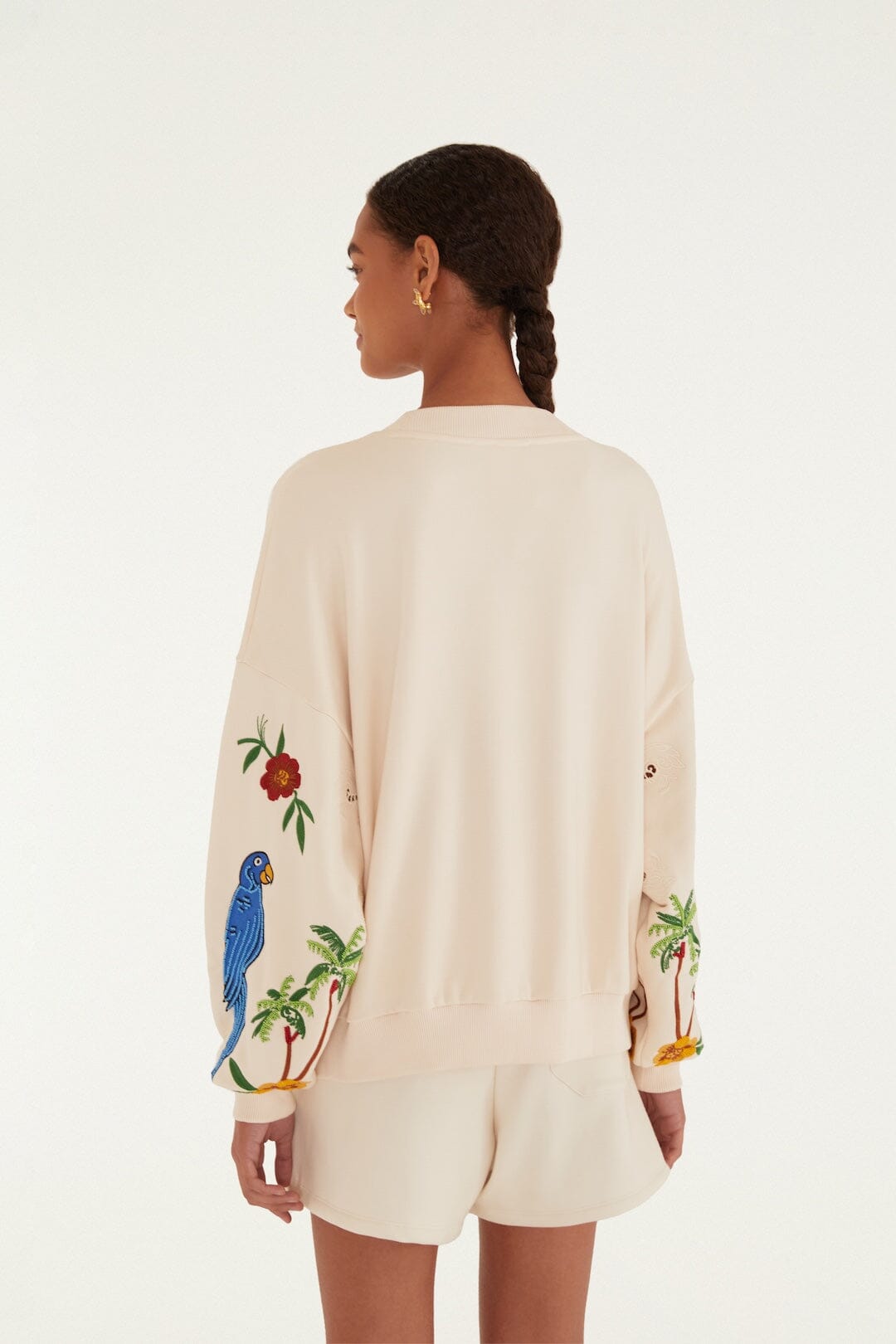 Off-White Coconut Trees Come To Rio Embroidered Sweatshirt - FARM Rio OFF-WHITE