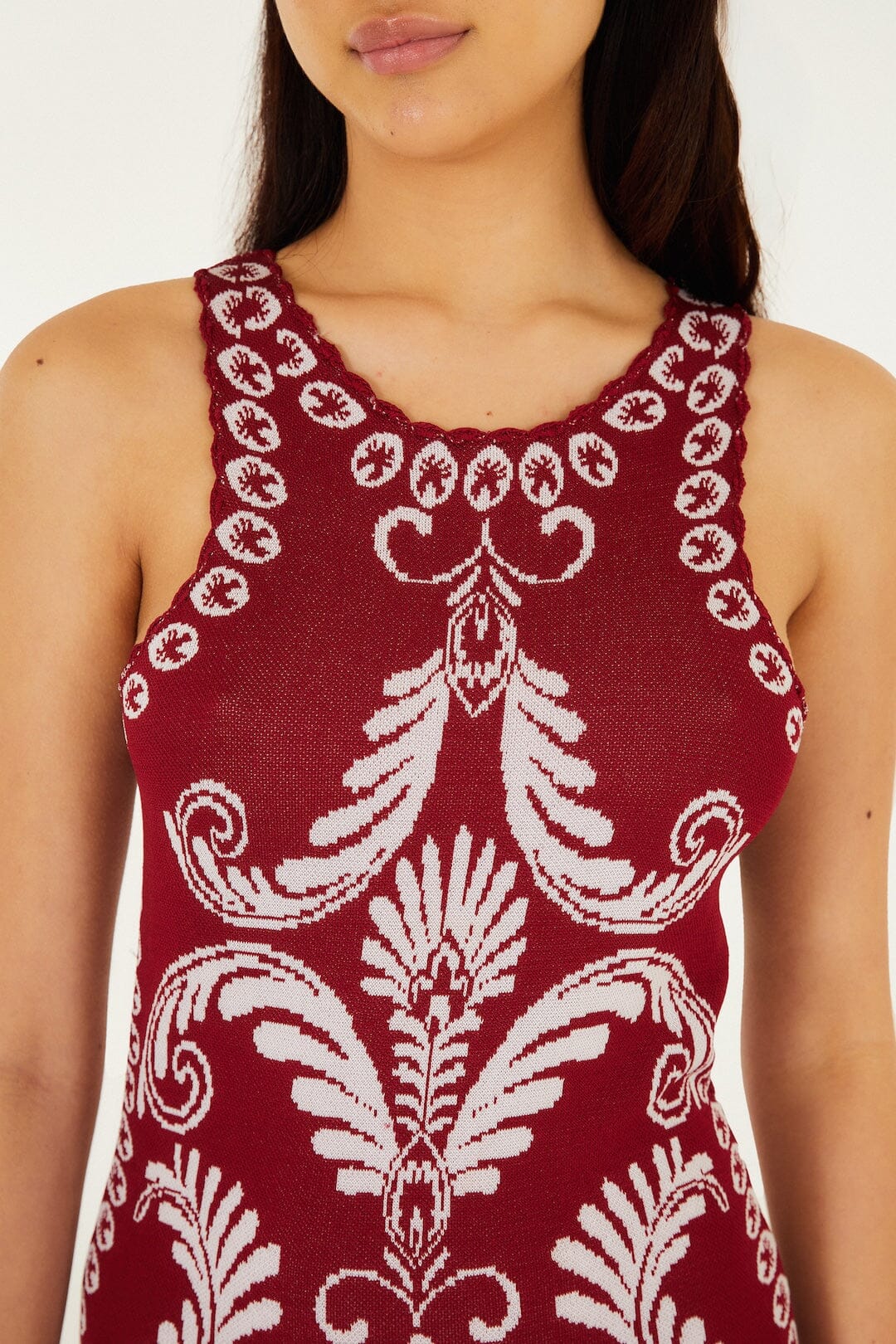 Burgundy Garden Tapestry Fringe Knit Dress - FARM Rio GARDEN TAPESTRY PINK