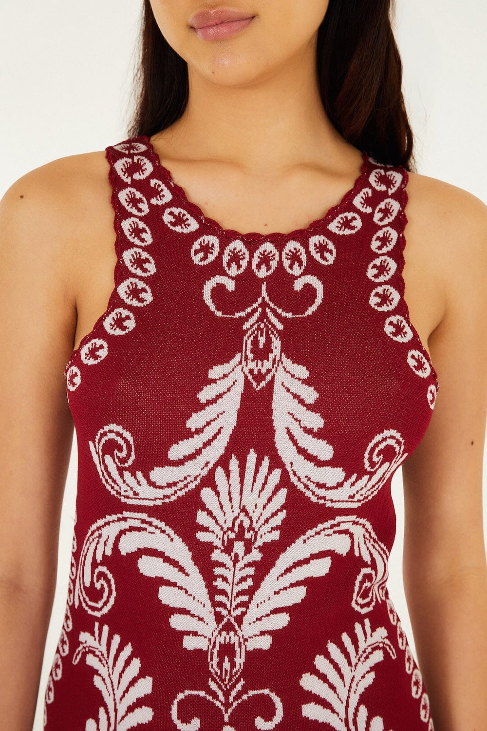 Burgundy Garden Tapestry Fringe Knit Dress - FARM Rio GARDEN TAPESTRY PINK
