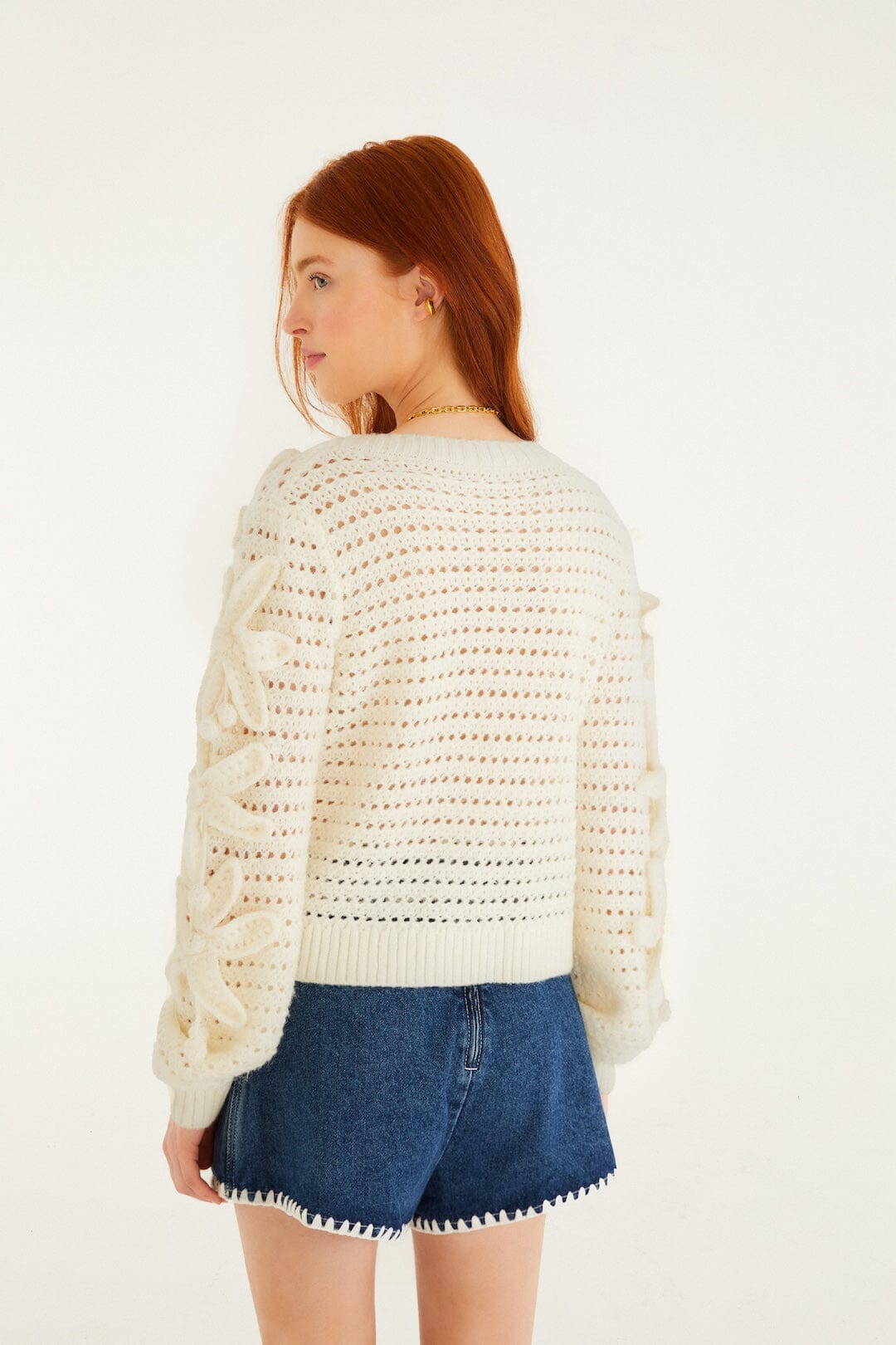 Off-White Crochet 3d Flowers Knit Cardigan - FARM Rio OFF-WHITE